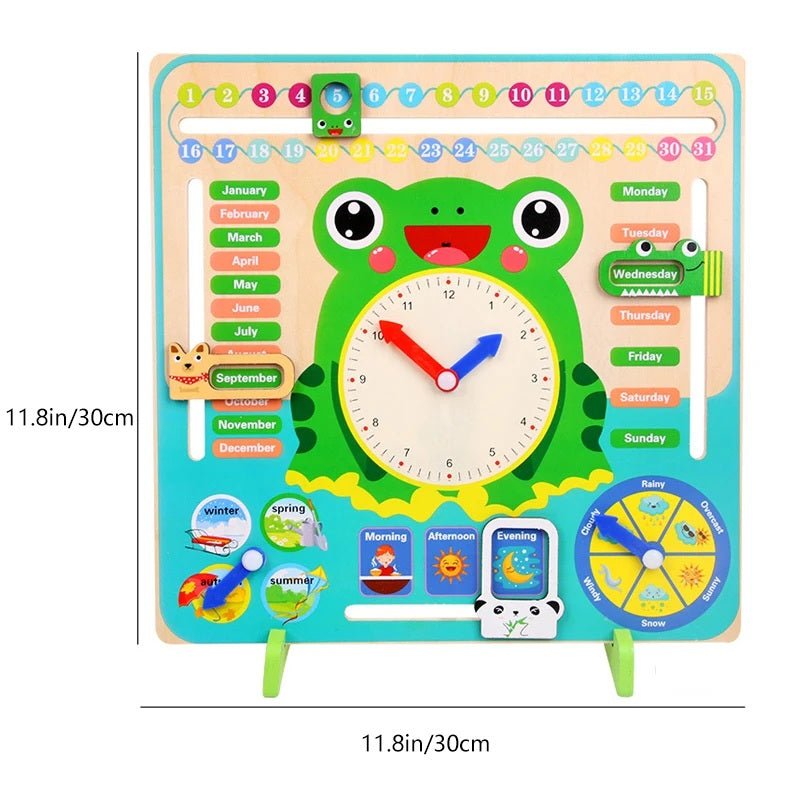 Montessori Wooden Frog Clock Toys For Kids,Learning Calendar,Weather,Season,Time,Week,Early Educational Toy - MyLittleTales