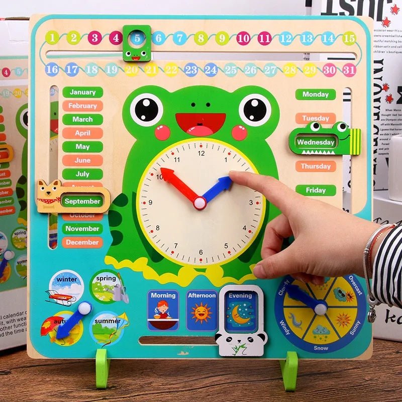 Montessori Wooden Frog Clock Toys For Kids,Learning Calendar,Weather,Season,Time,Week,Early Educational Toy - MyLittleTales