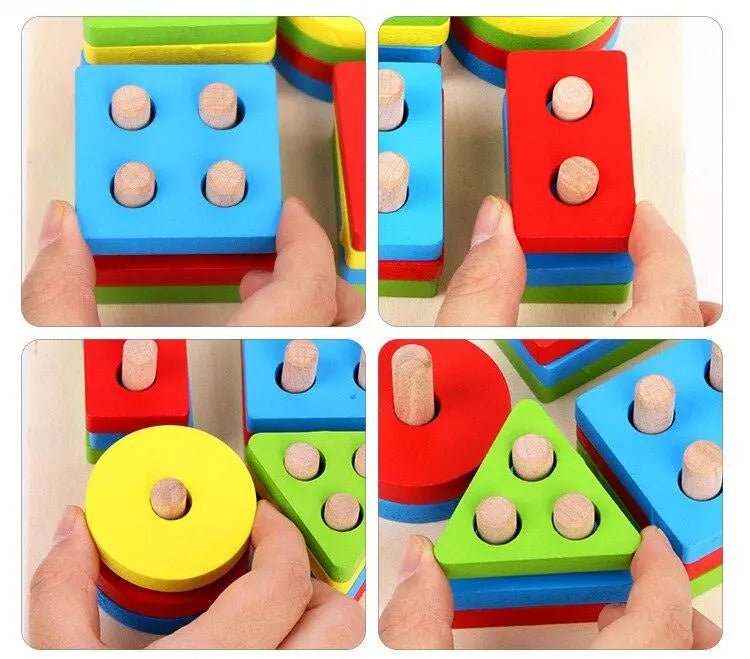 Multicolour Shapes Stacker puzzle – A Brain Development Toy - Baby Montessori Toys Geometry Board Shapes - MyLittleTales
