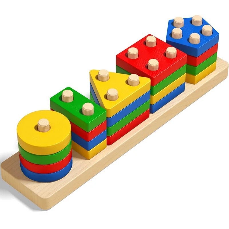 Pattern Shape Stacker Multicolour Shapes Stacker puzzle Shapes Tower Stacker with Stick – 5 ...