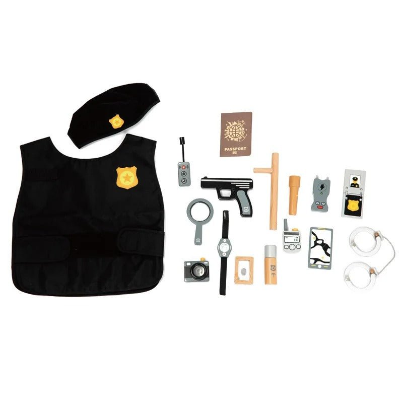 Police Role Play Set Simulation Wood Toys for Boy Costume Cosplay Interactive - MyLittleTales