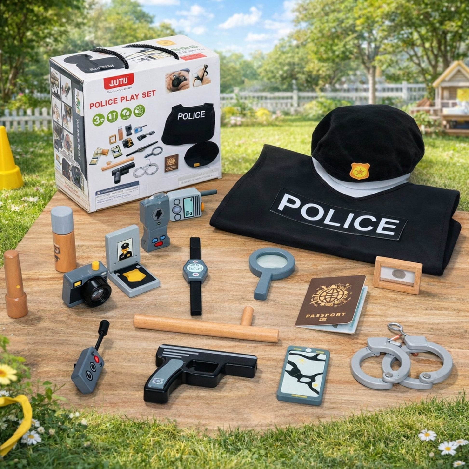Police Role Play Set Simulation Wood Toys for Boy Costume Cosplay Interactive - MyLittleTales
