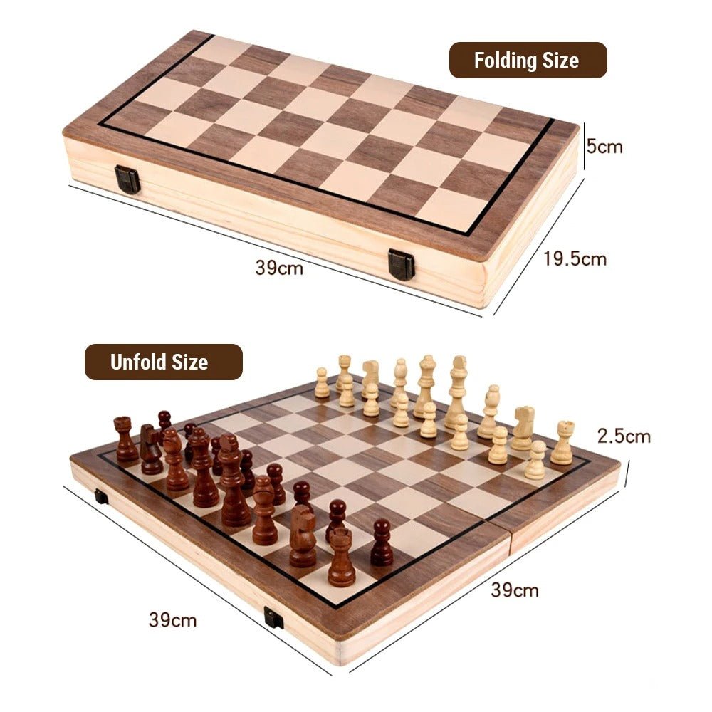 Premium Classic Wooden Chess & Checkers Set - Magnetic 2 in 1 Wooden Chess & Checkers Set - MyLittleTales