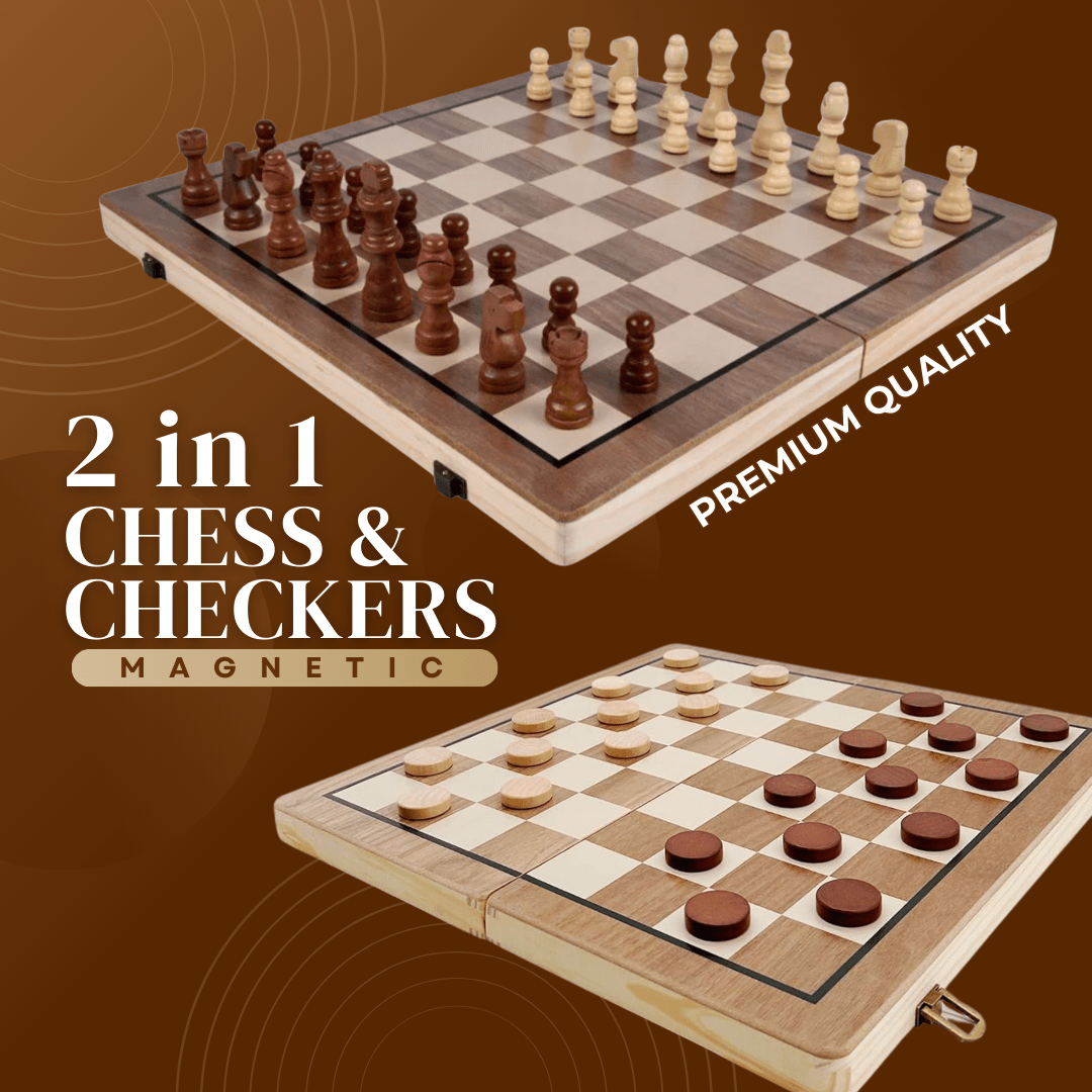 Premium Classic Wooden Chess & Checkers Set - Magnetic 2 in 1 Wooden Chess & Checkers Set - MyLittleTales