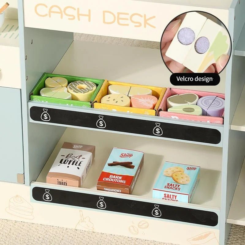 Premium Wooden Kids Coffee Shop Play Kitchen with Cash Desk & Vending Machine | Montessori Play Café - MyLittleTales