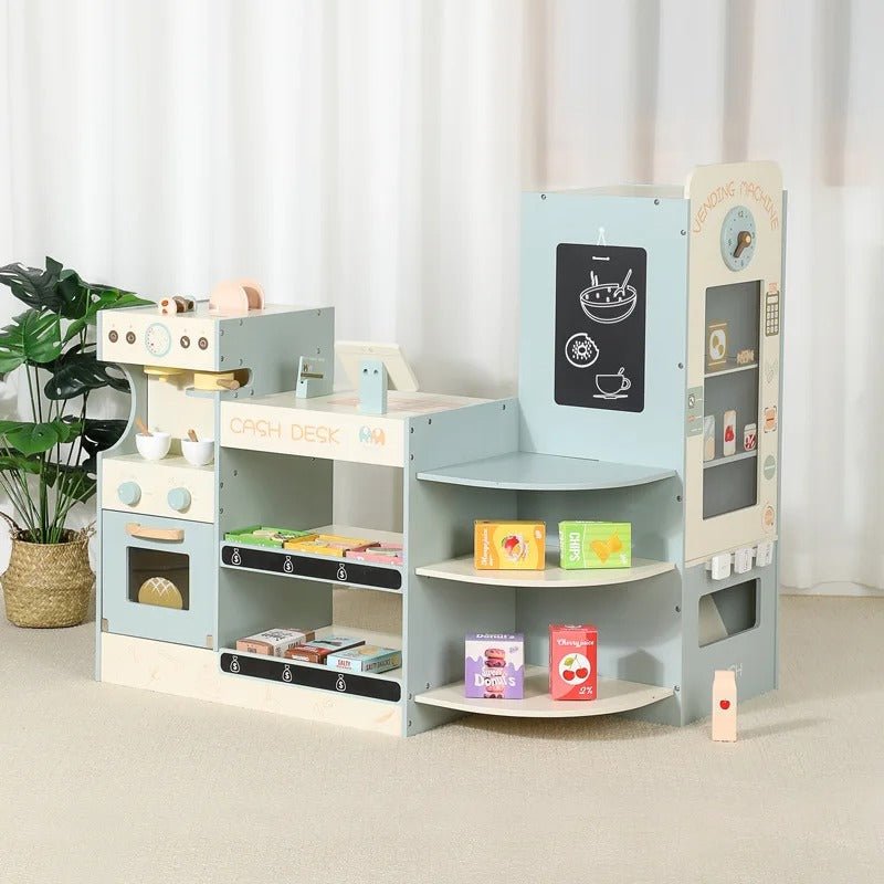 Premium Wooden Kids Coffee Shop Play Kitchen with Cash Desk & Vending Machine | Montessori Play Café - MyLittleTales