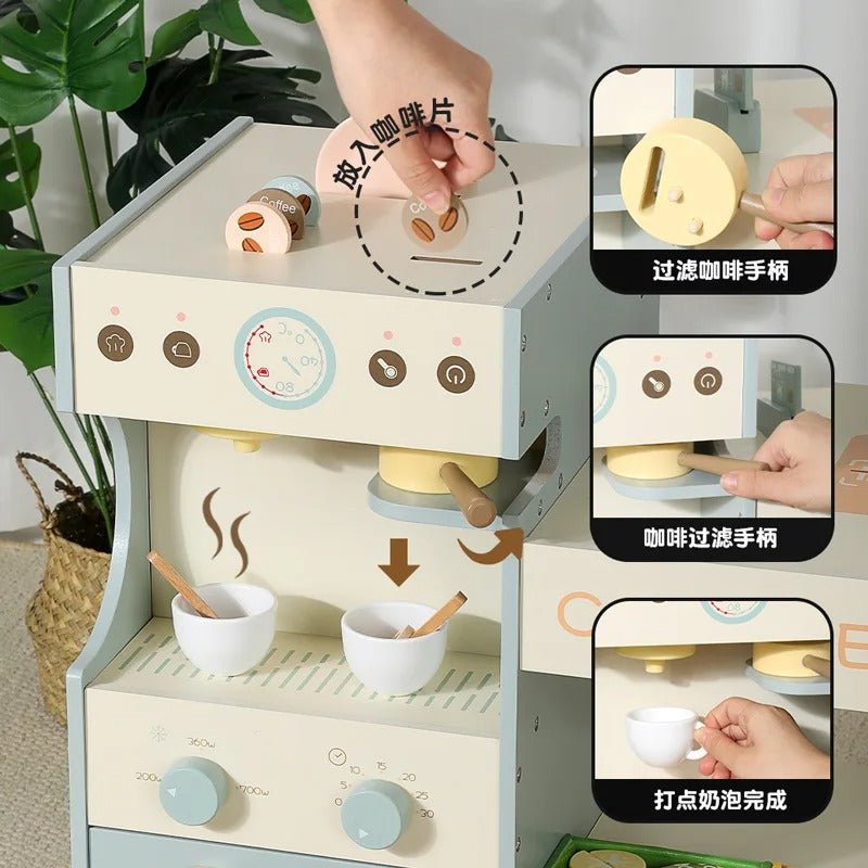 Premium Wooden Kids Coffee Shop Play Kitchen with Cash Desk & Vending Machine | Montessori Play Café - MyLittleTales