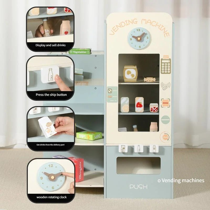 Premium Wooden Kids Coffee Shop Play Kitchen with Cash Desk & Vending Machine | Montessori Play Café - MyLittleTales