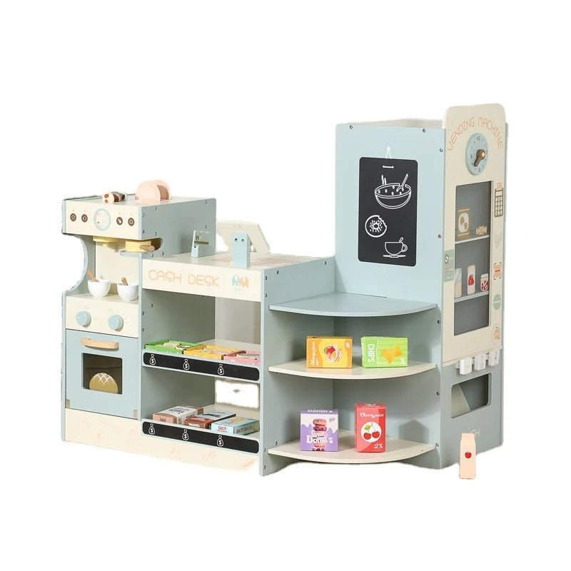 Premium Wooden Kids Coffee Shop Play Kitchen with Cash Desk & Vending Machine | Montessori Play Café - MyLittleTales