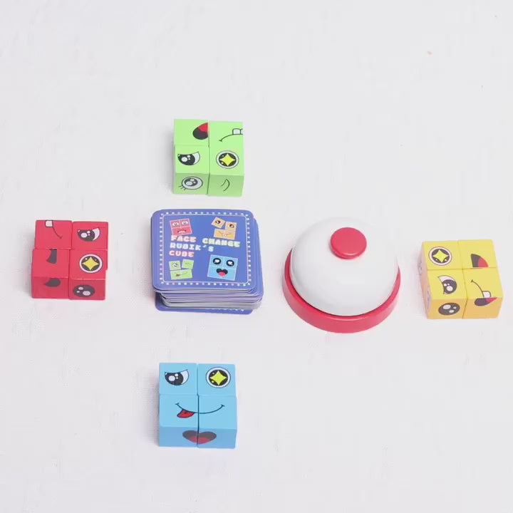 Face Change Cube Game, Wooden Expressions Matching Block Puzzle, Rubik's cube – 16 blocks , 72 cards - With Big Tin Box