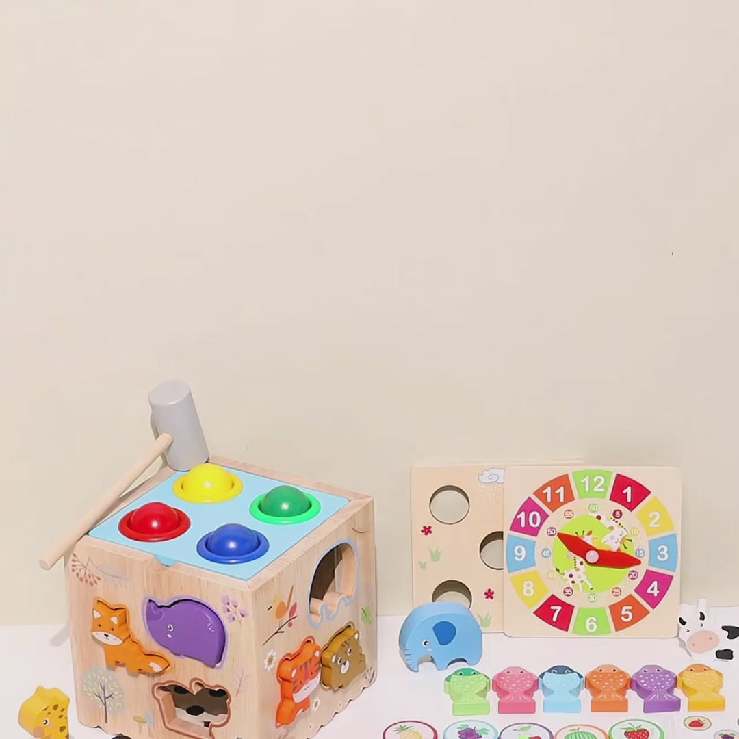 Wooden Multifunctional Montessori 8 in 1 ball knocking animal matching fishing intelligence box early education educational toys for young children