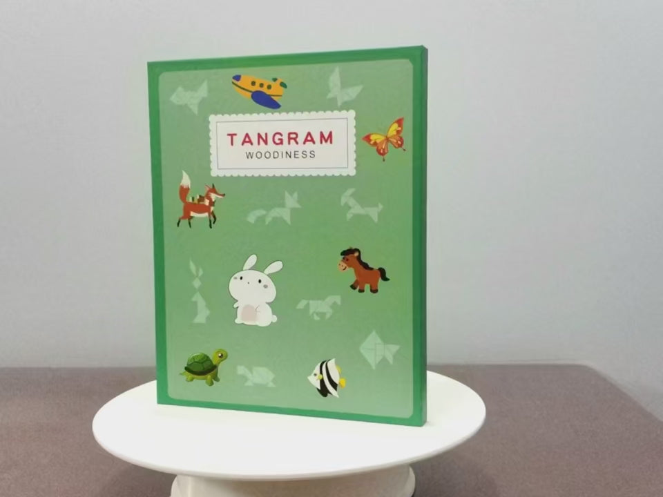 Wooden Magnet Tangram Puzzle Book - Jigsaw Book Brain Teasers Stacking Games Early Educational Learning Challenge IQ