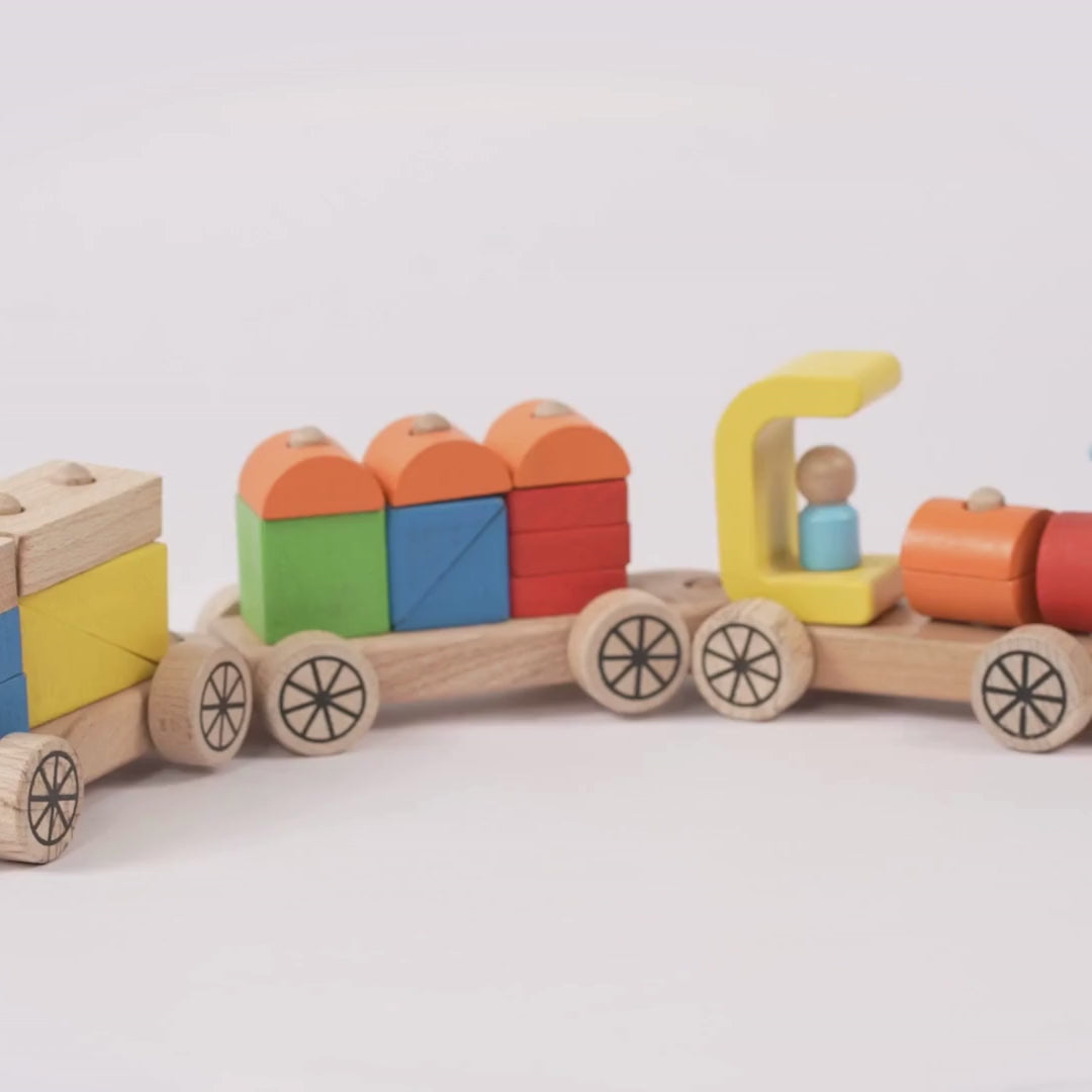 Wooden Pull Building Blocks Train
