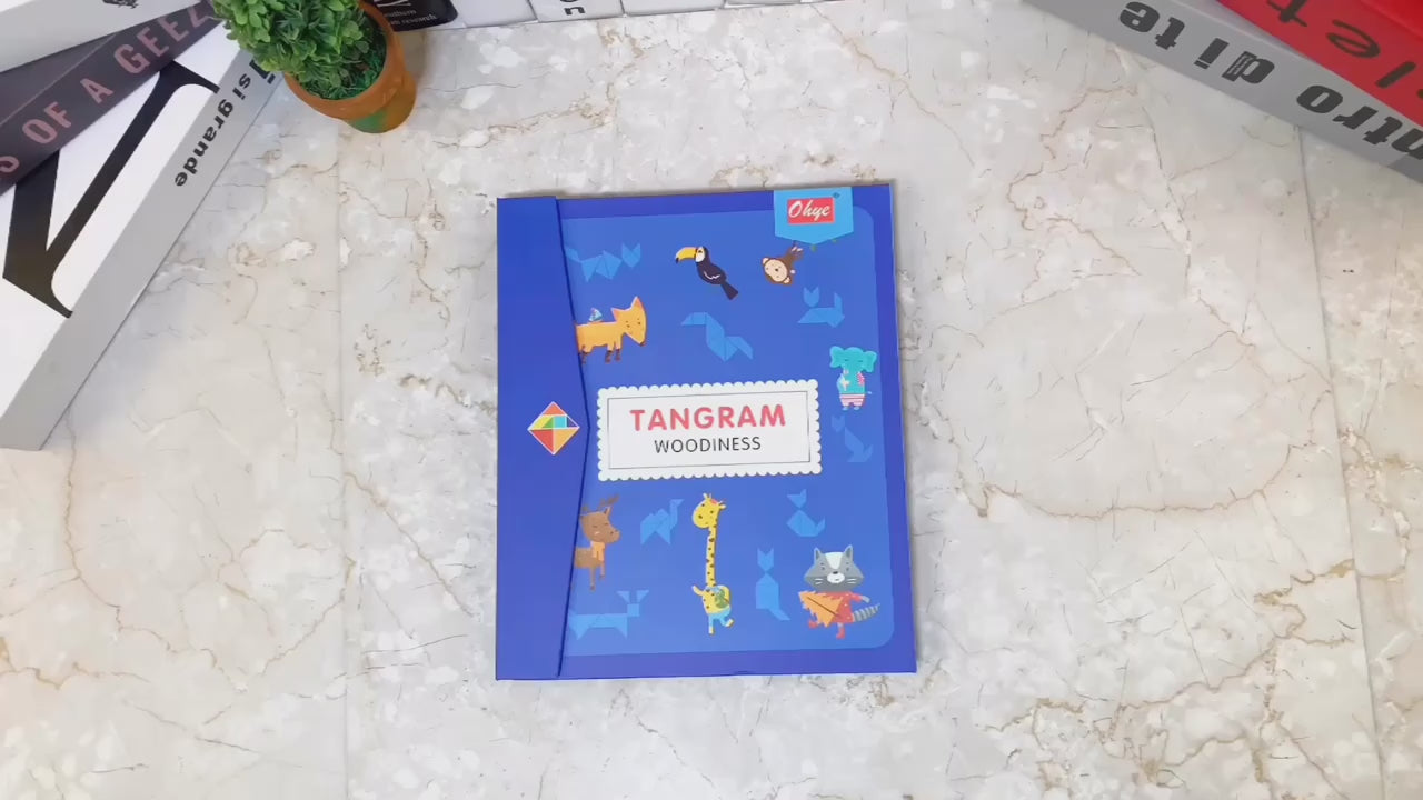 Wooden Magnet Tangram Puzzle Book - Jigsaw Book Brain Teasers Stacking Games Early Educational Learning Challenge IQ