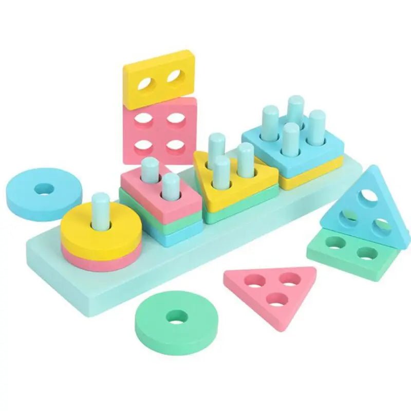 Rectangle Rainbow Color Multi Shapes Stacker puzzle Wooden Geometric Shape – A Brain Development Toy - MyLittleTales