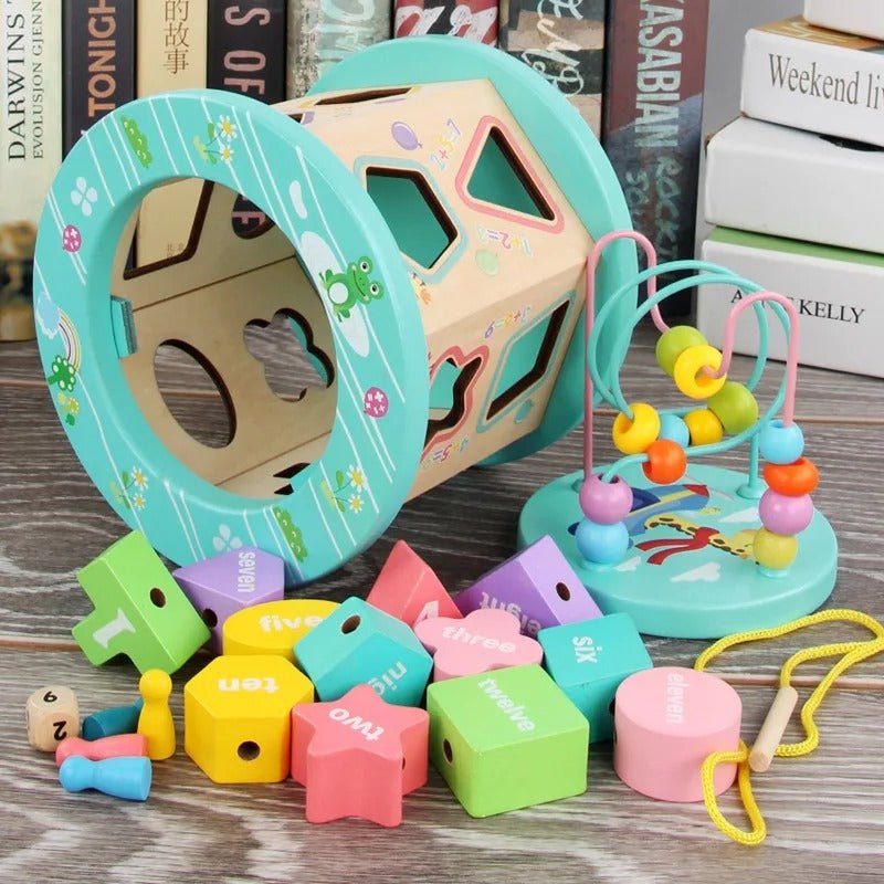 Six sided Intelligence box beads Children Wooden Large Multi - function Large Round Beads Treasure Box Development Parent - child Educational Toy - MyLittleTales