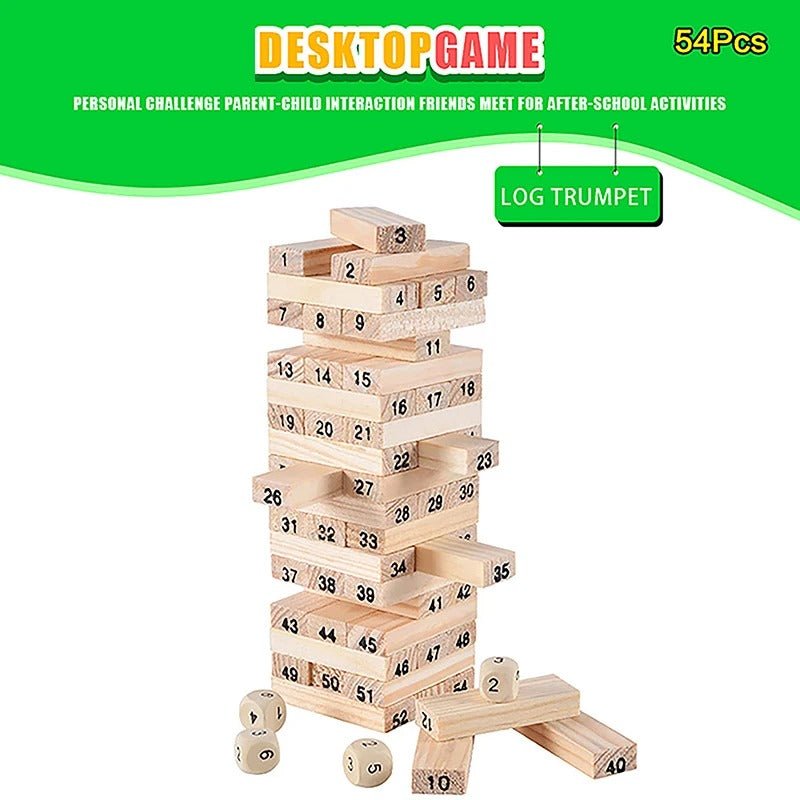 Solid Wood Puzzle Stacked High Stack Tower - Wooden Tower Jenga / Zenga - MyLittleTales