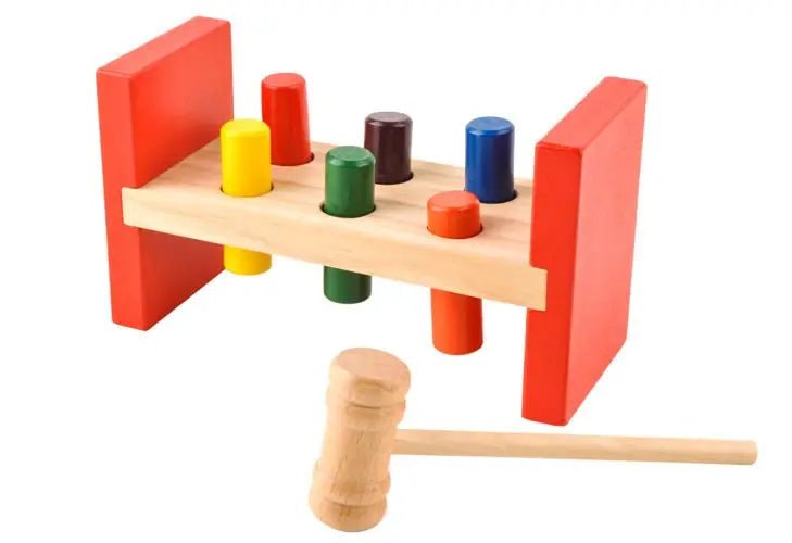 Strike the Wooden Kids Colorful Wooden Blocks Hammer Children Early Learning Educational Toy – 6 peg - MyLittleTales