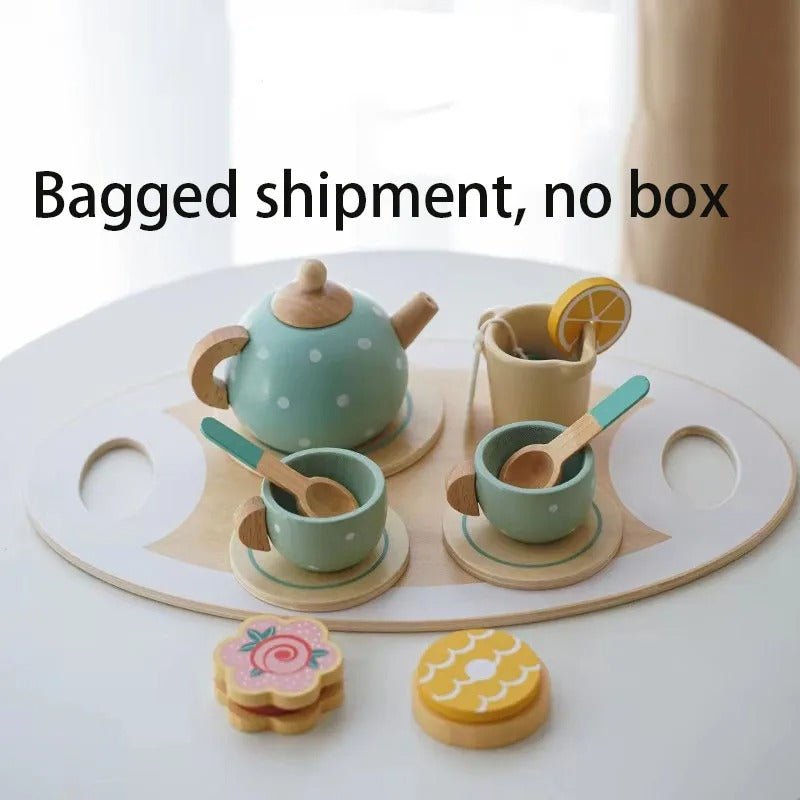 Tea Party Tableware Wooden Handicraft Toy Kitchen Pretend Play Set for Toddlers Kids - MyLittleTales