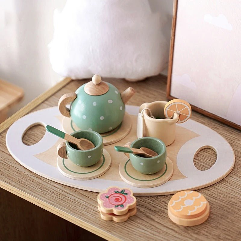 Tea Party Tableware Wooden Handicraft Toy Kitchen Pretend Play Set for Toddlers Kids - MyLittleTales