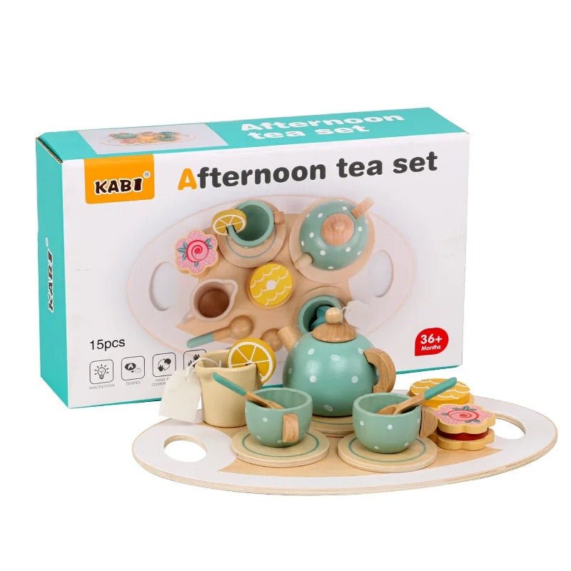 Tea Party Tableware Wooden Handicraft Toy Kitchen Pretend Play Set for Toddlers Kids - MyLittleTales