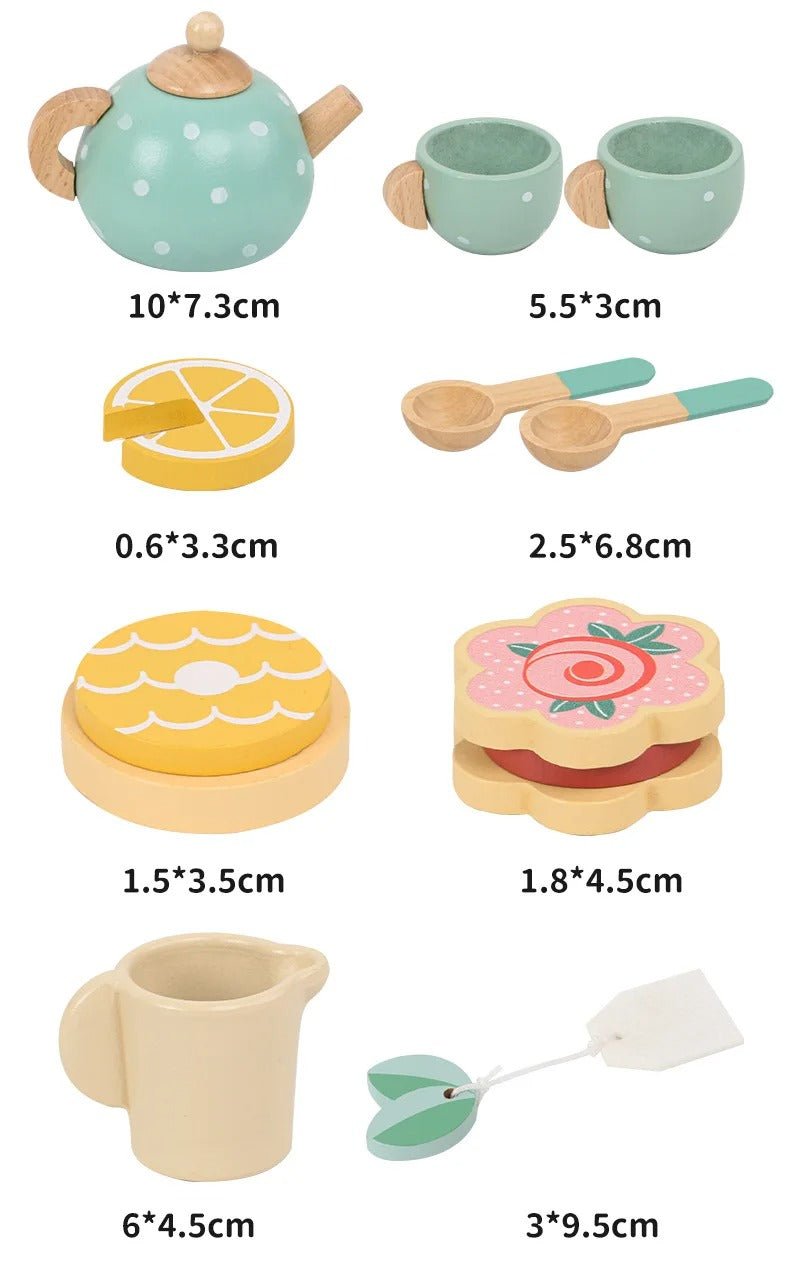 Tea Party Tableware Wooden Handicraft Toy Kitchen Pretend Play Set for Toddlers Kids - MyLittleTales
