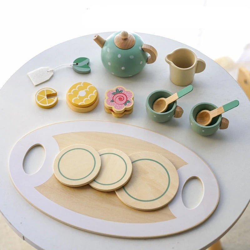 Tea Party Tableware Wooden Handicraft Toy Kitchen Pretend Play Set for Toddlers Kids - MyLittleTales