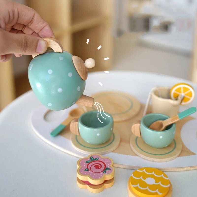 Tea Party Tableware Wooden Handicraft Toy Kitchen Pretend Play Set for Toddlers Kids - MyLittleTales