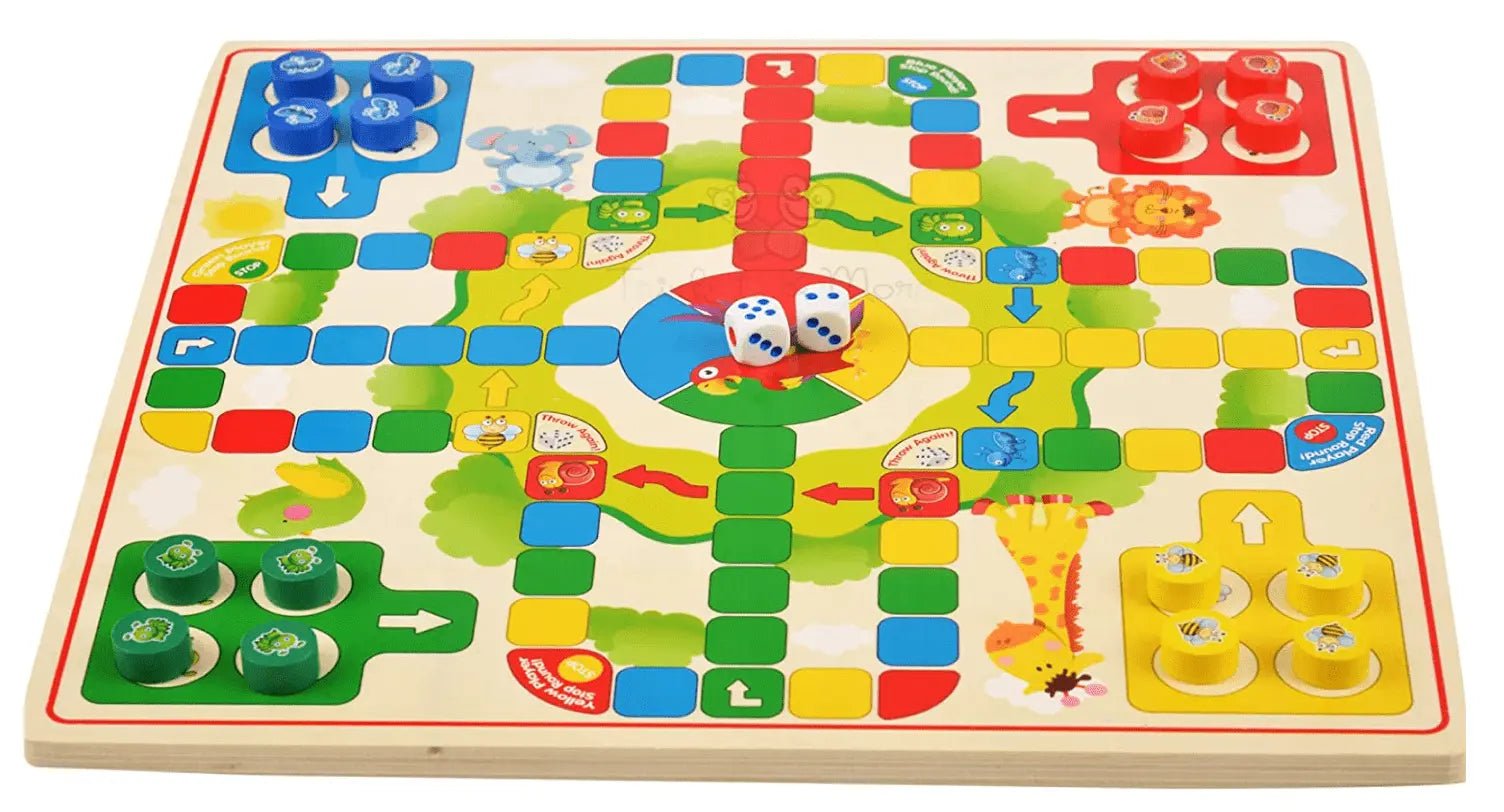 Checker Board & Ludo 2 in 1 Premium Wooden Classic Board Game for Adults and Kids Superb Family Office Game - MyLittleTales
