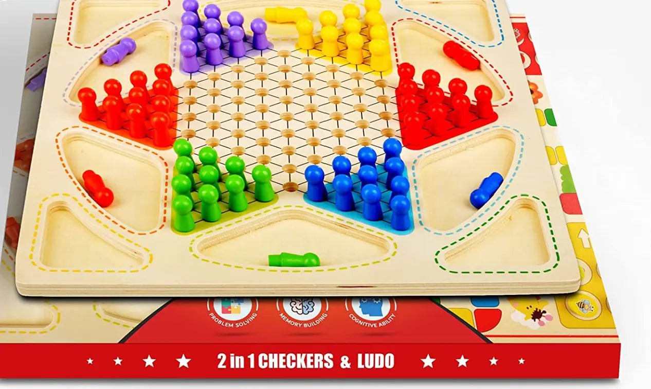 Checker Board & Ludo 2 in 1 Premium Wooden Classic Board Game for Adults and Kids Superb Family Office Game - MyLittleTales
