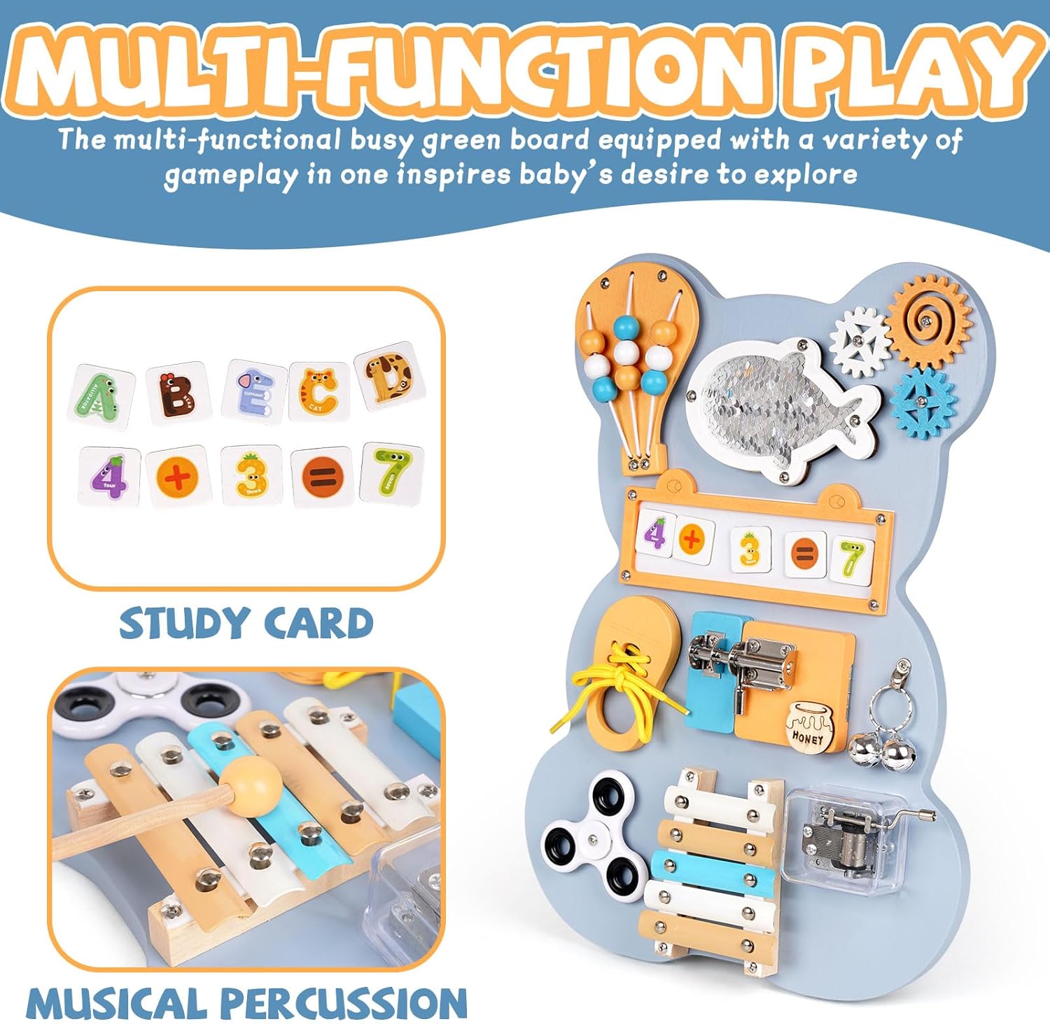 Wooden 10-in-1 Montessori Busy Board – Sensory Fun & Learning for Toddlers. Activity Wooden Busy Board at MyLittleTales!
