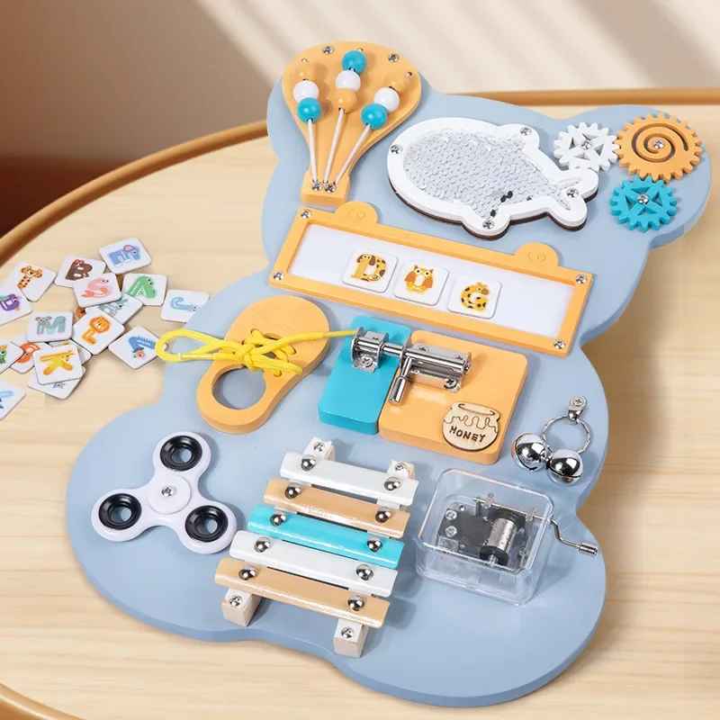 Wooden 10-in-1 Montessori Busy Board – Sensory Fun & Learning for Toddlers. Activity Wooden Busy Board at MyLittleTales!