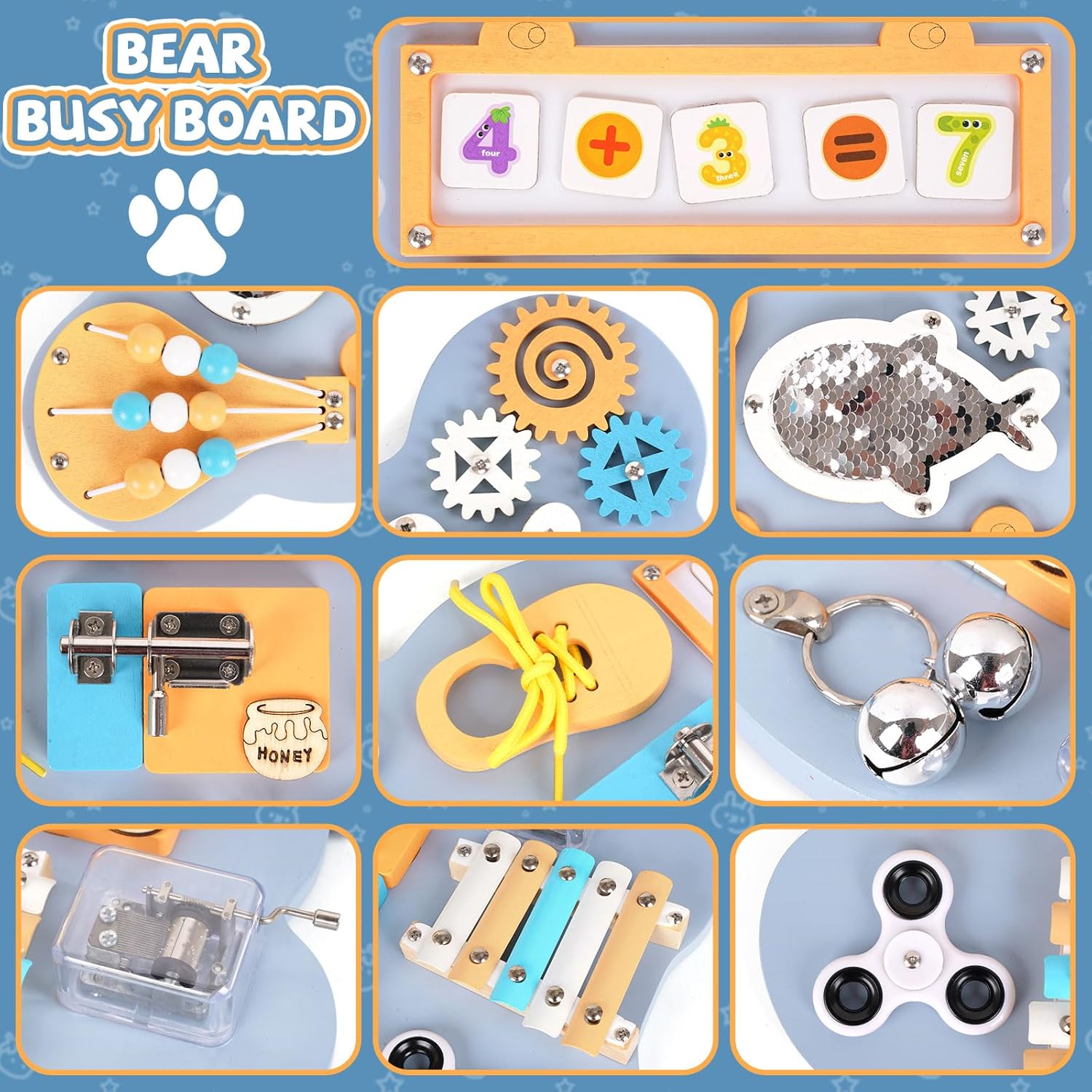 Wooden 10-in-1 Montessori Busy Board – Sensory Fun & Learning for Toddlers. Activity Wooden Busy Board at MyLittleTales!