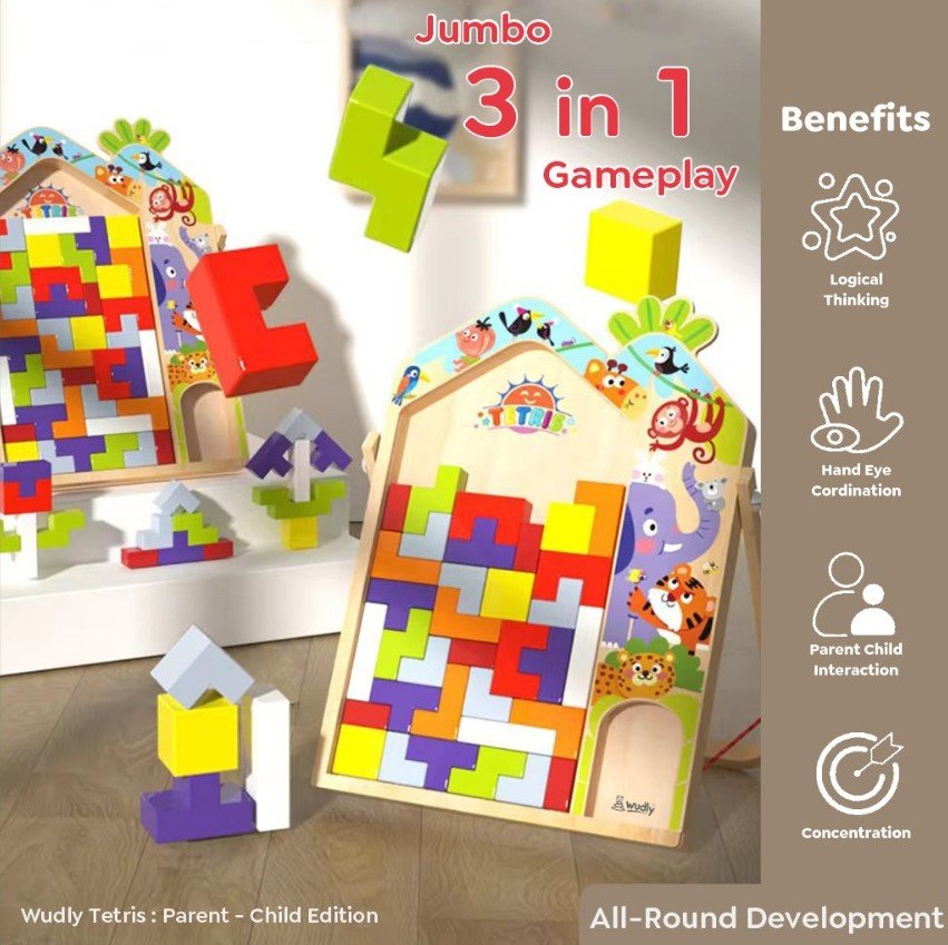 Wooden 3 in 1 Tetris - Parent Child Edition Multifunctional Building Blocks - MyLittleTales