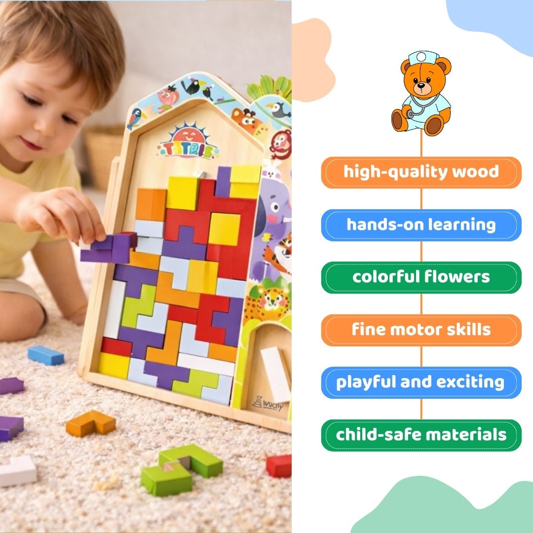 Wooden 3 in 1 Tetris - Parent Child Edition Multifunctional Building Blocks - MyLittleTales