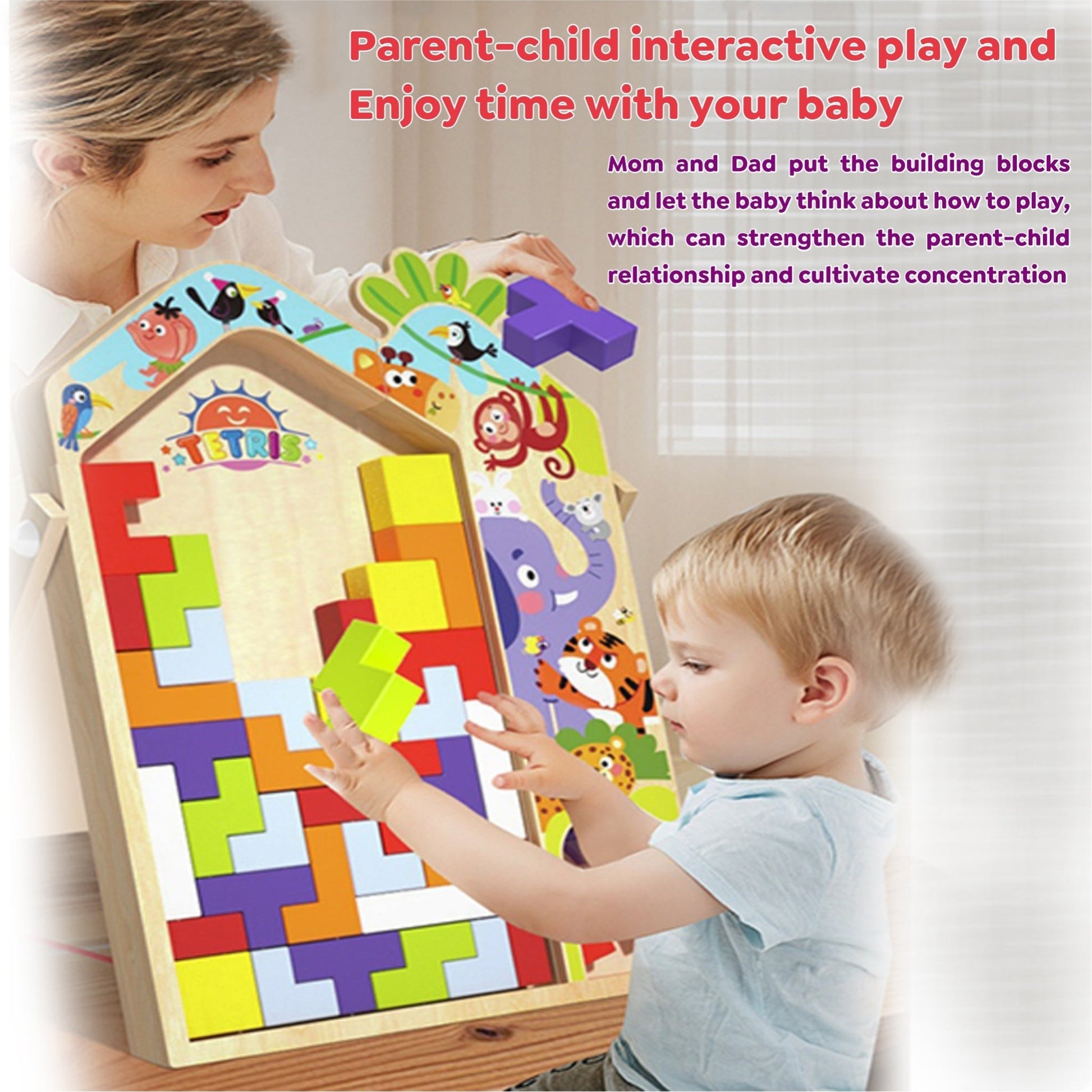 Wooden 3 in 1 Tetris - Parent Child Edition Multifunctional Building Blocks - MyLittleTales