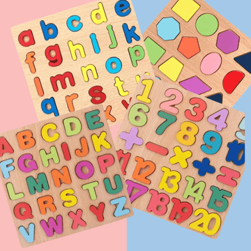 Wooden 3D Alphabets, Numbers, Shapes & Maths Board - 4 in 1 Combo - MyLittleTales