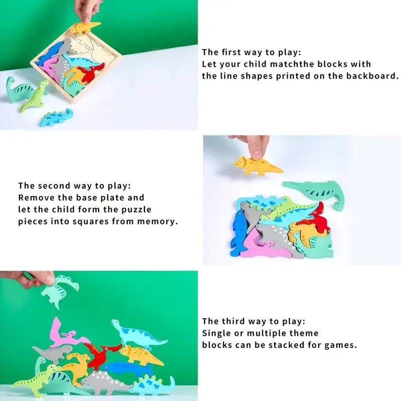 Wooden 3D Cognitive Puzzle Board, Pet Animal, Forest Animal, Dinosaur & Fruits Puzzle Sorting & Stacking Toys - MyLittleTales