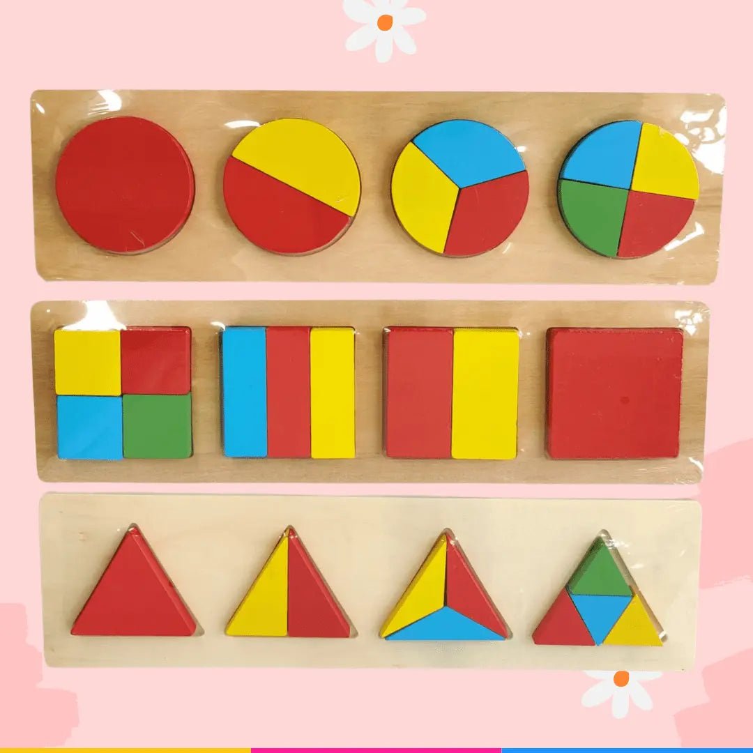 Wooden 3d fraction shapes puzzle board - MyLittleTales