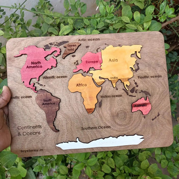 Wooden 3D World Map – Oceans & Continents - MyLittleTales