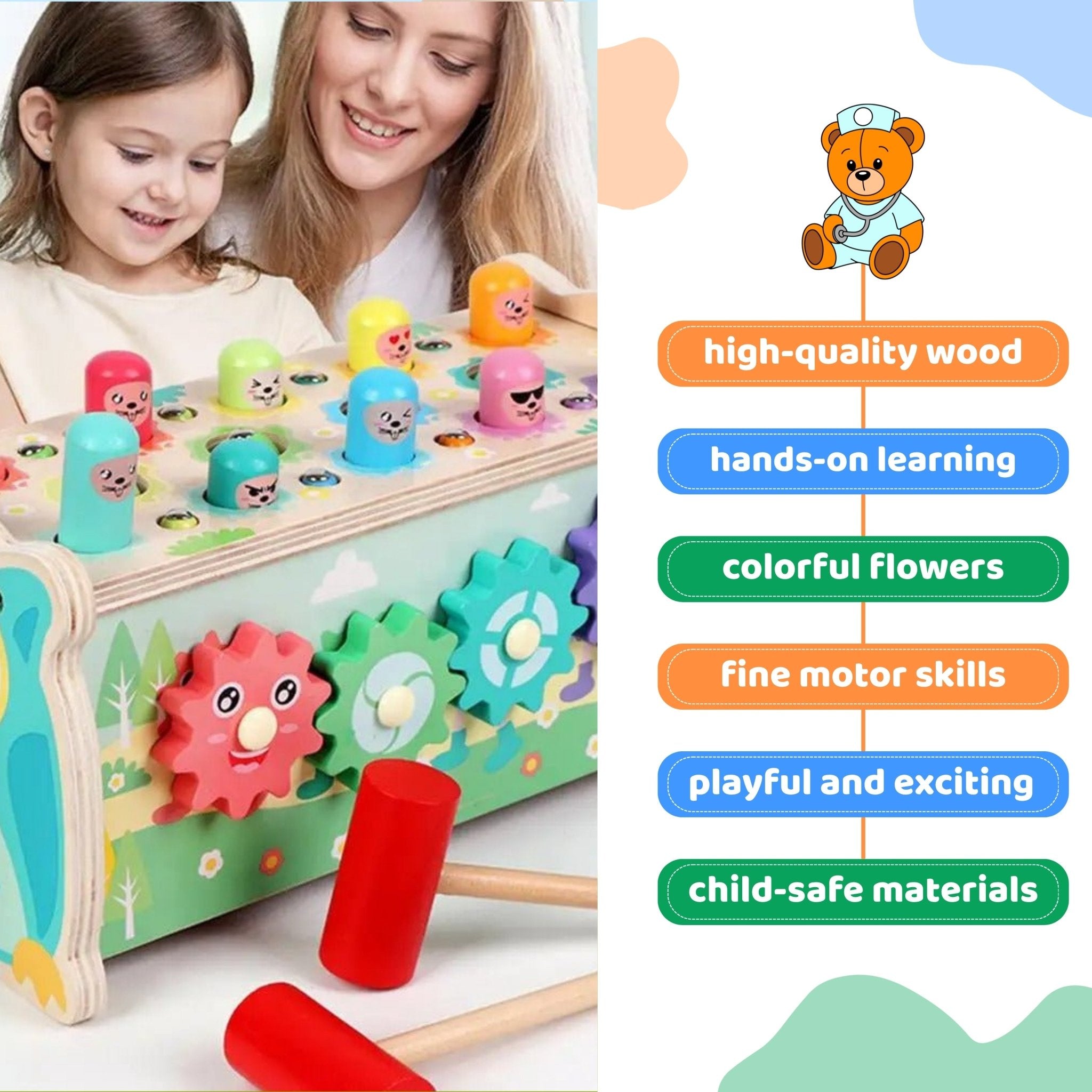 Wooden 7 - in - 1 Activity Toy – Whack - a - Mole, Xylophone & More - MyLittleTales