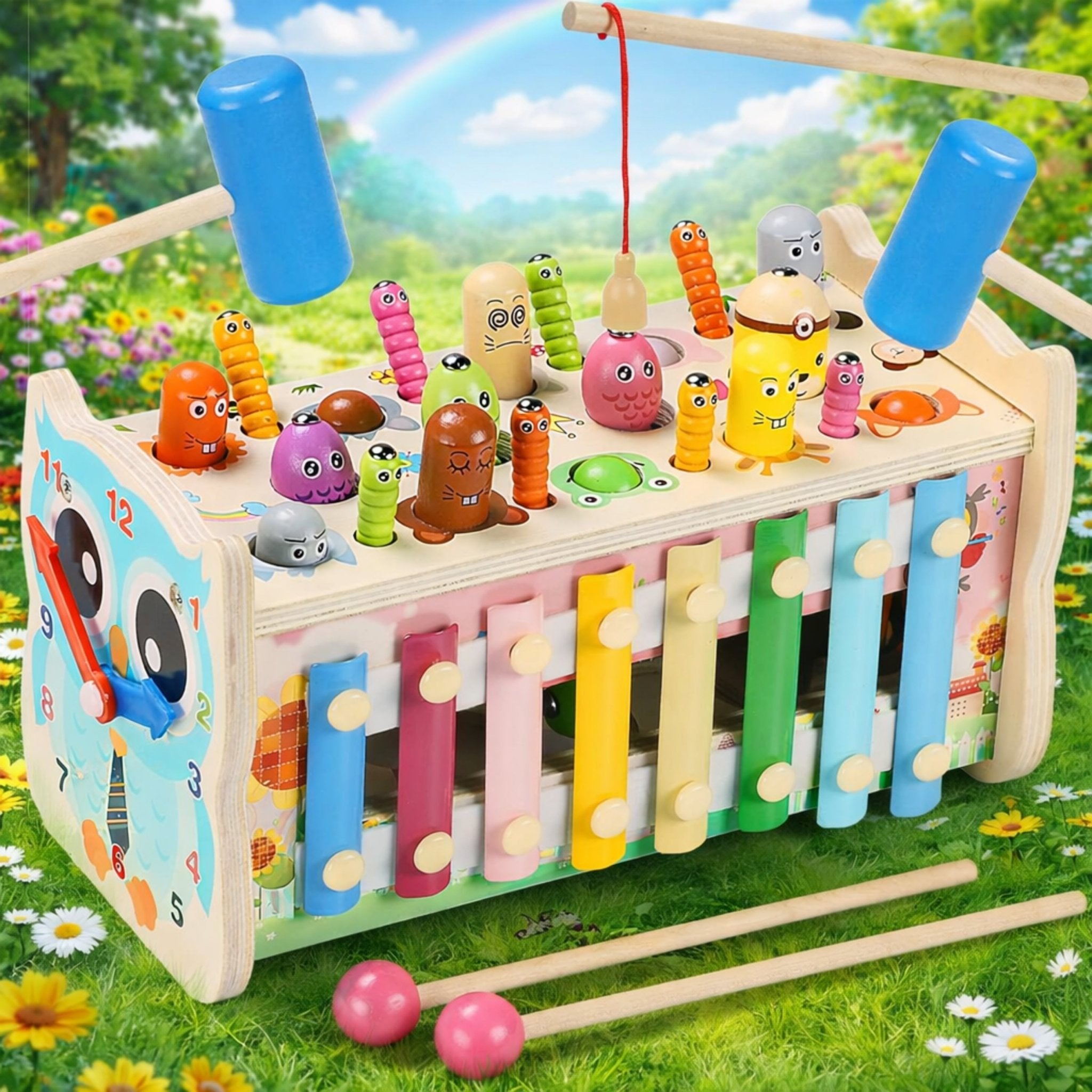 Wooden 7 - in - 1 Activity Toy – Whack - a - Mole, Xylophone & More - MyLittleTales