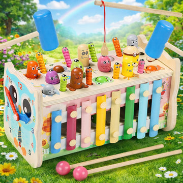 Wooden 7 - in - 1 Activity Toy – Whack - a - Mole, Xylophone & More - MyLittleTales