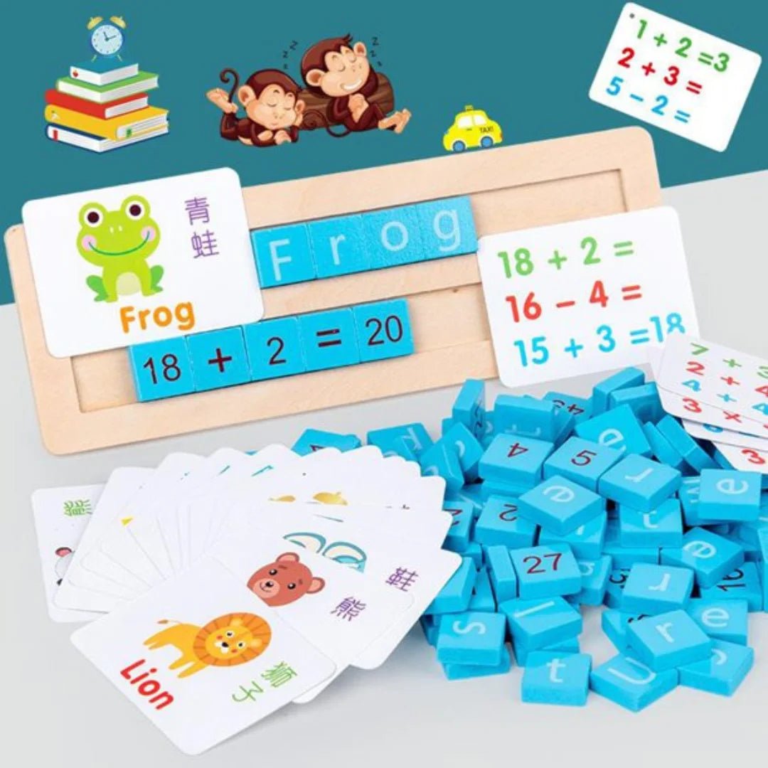 Wooden Alphanumeric Teaching aids Flash card Math Addition Subtraction Vocabulary English - MyLittleTales