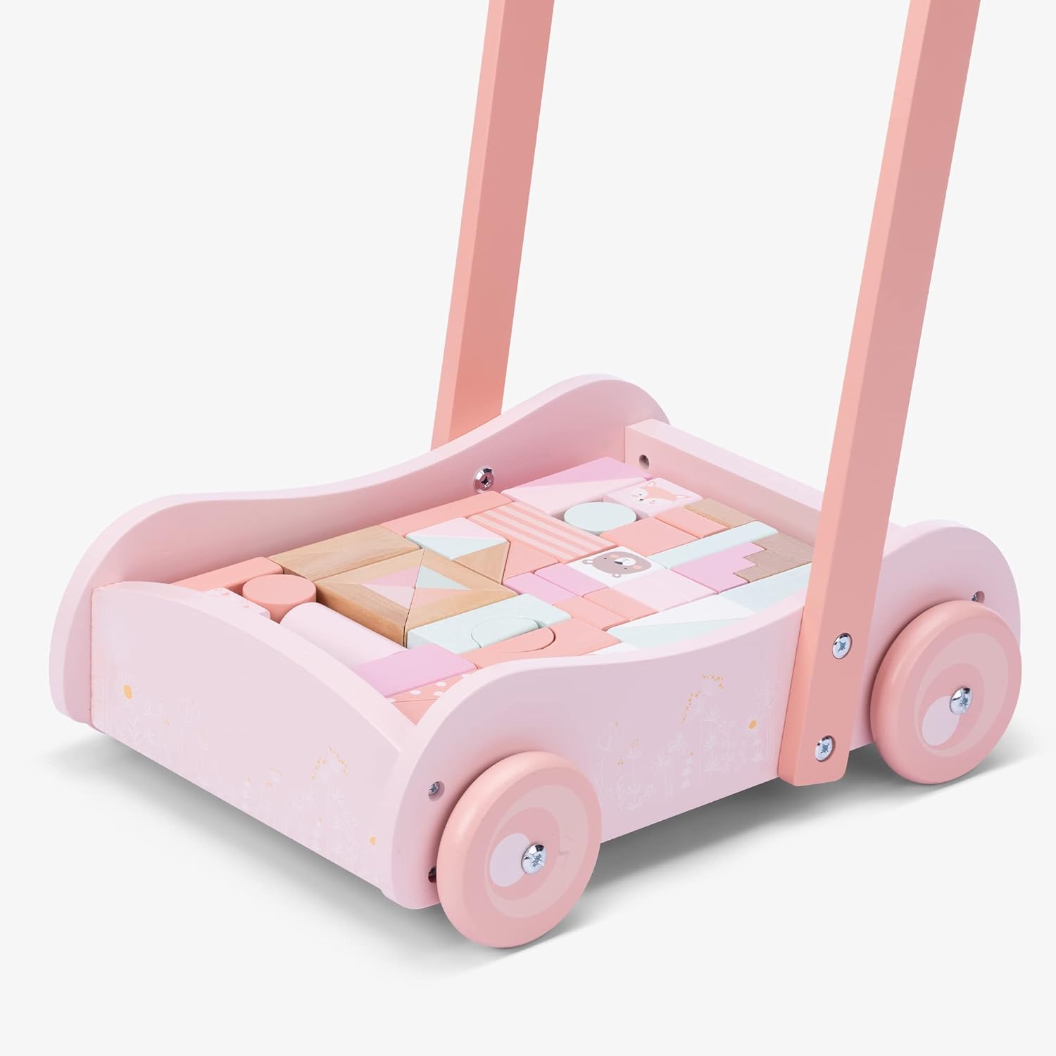 Wooden Baby Walker with Blocks - Push Along Wagon for Babies with Wood Bricks - MyLittleTales