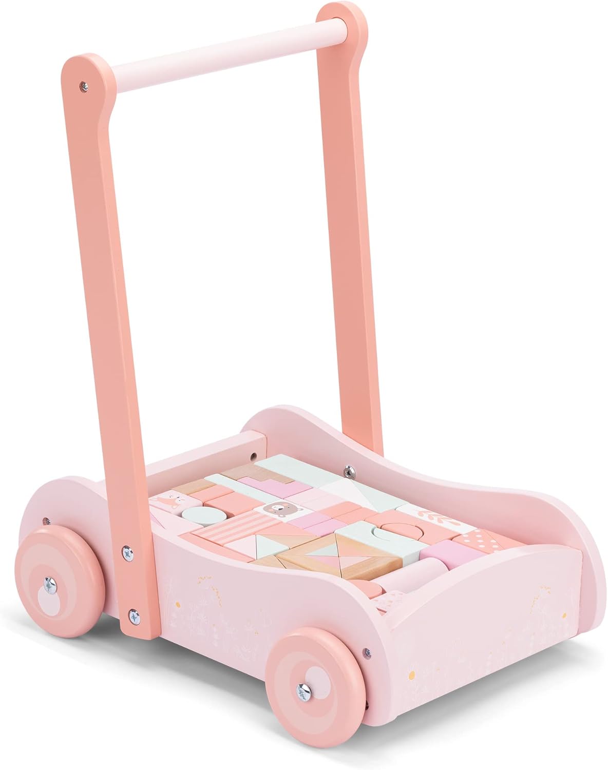 Wooden Baby Walker with Blocks - Push Along Wagon for Babies with Wood Bricks - MyLittleTales