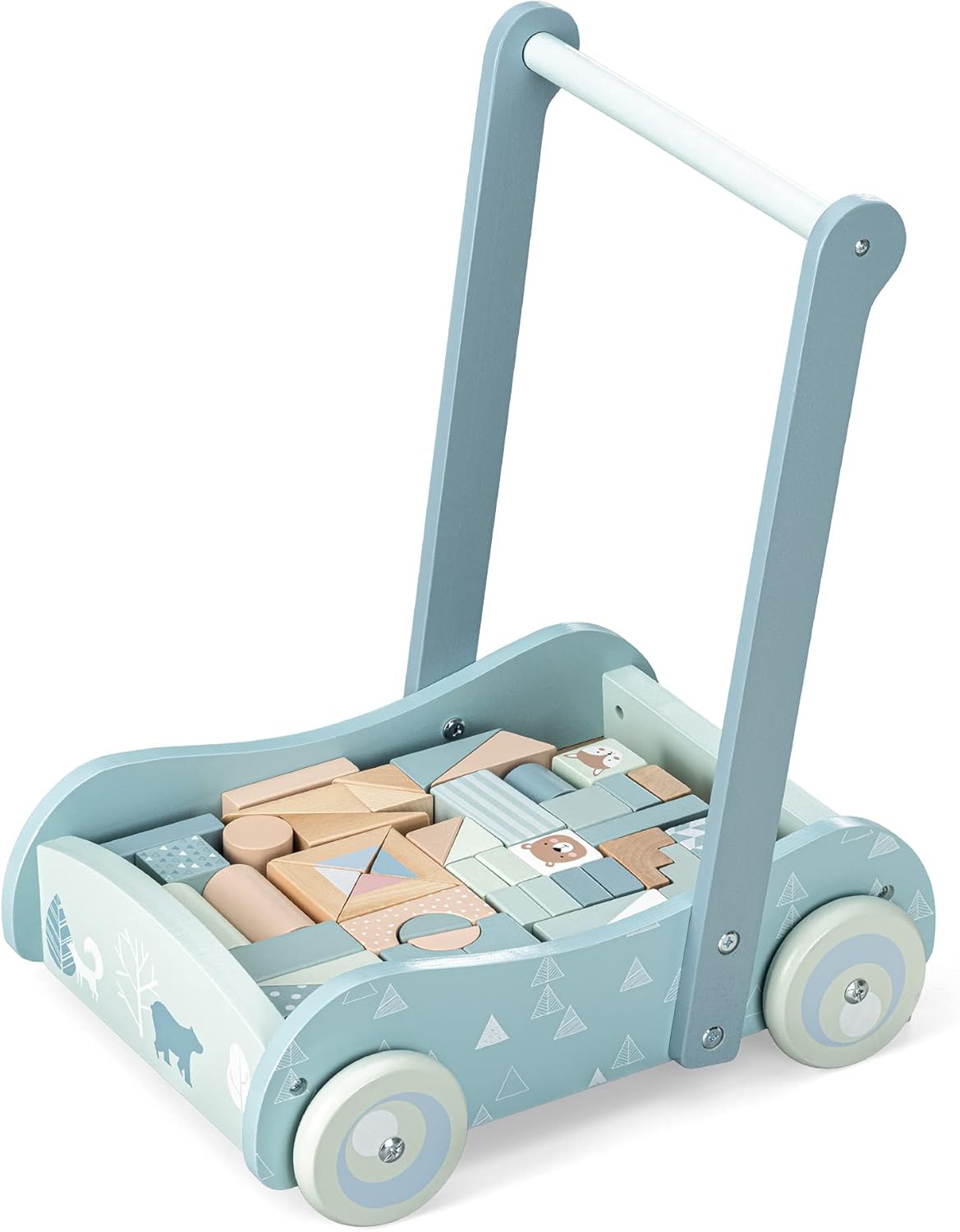 Wooden Baby Walker with Blocks - Push Along Wagon for Babies with Wood Bricks - MyLittleTales