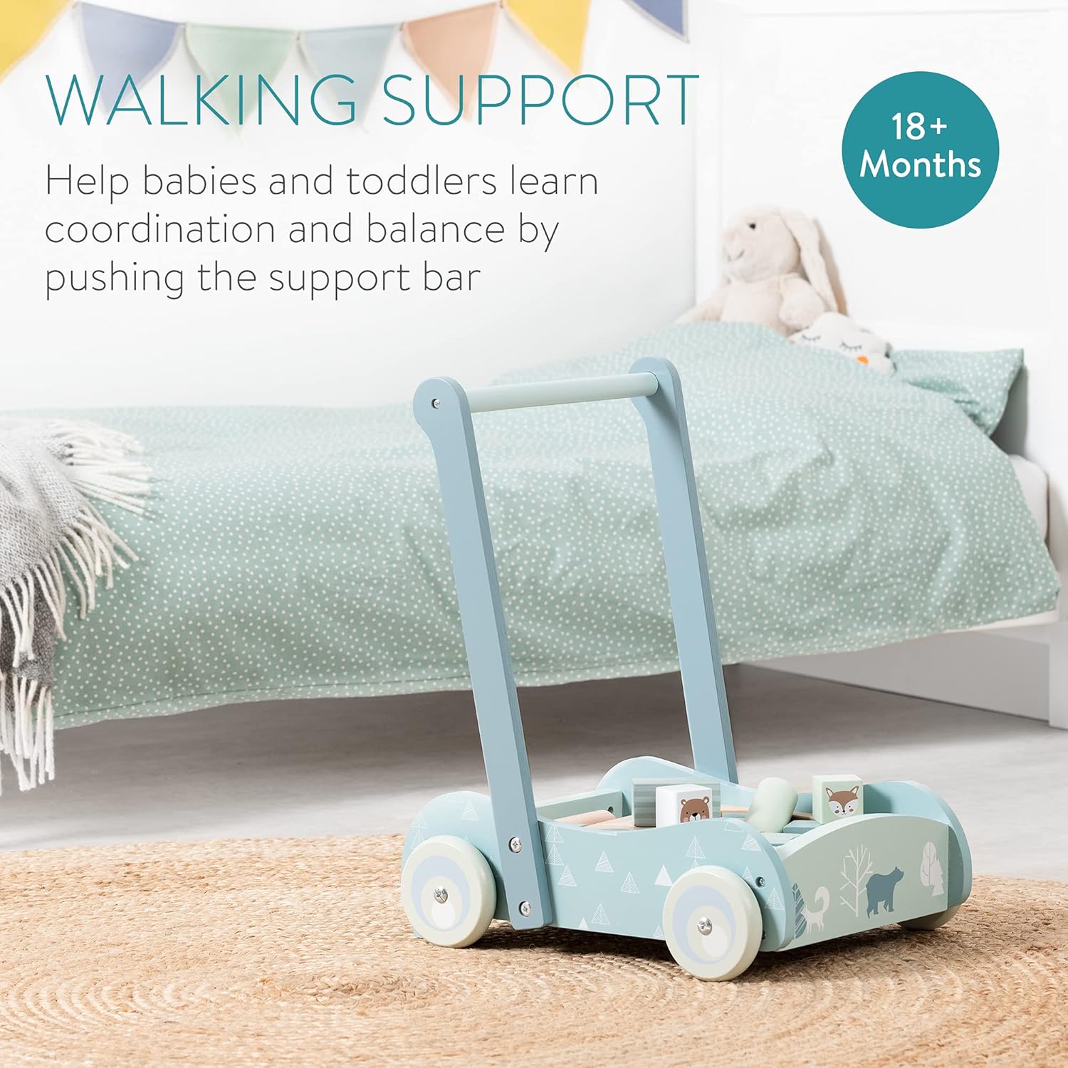 Wooden Baby Walker with Blocks - Push Along Wagon for Babies with Wood Bricks - MyLittleTales