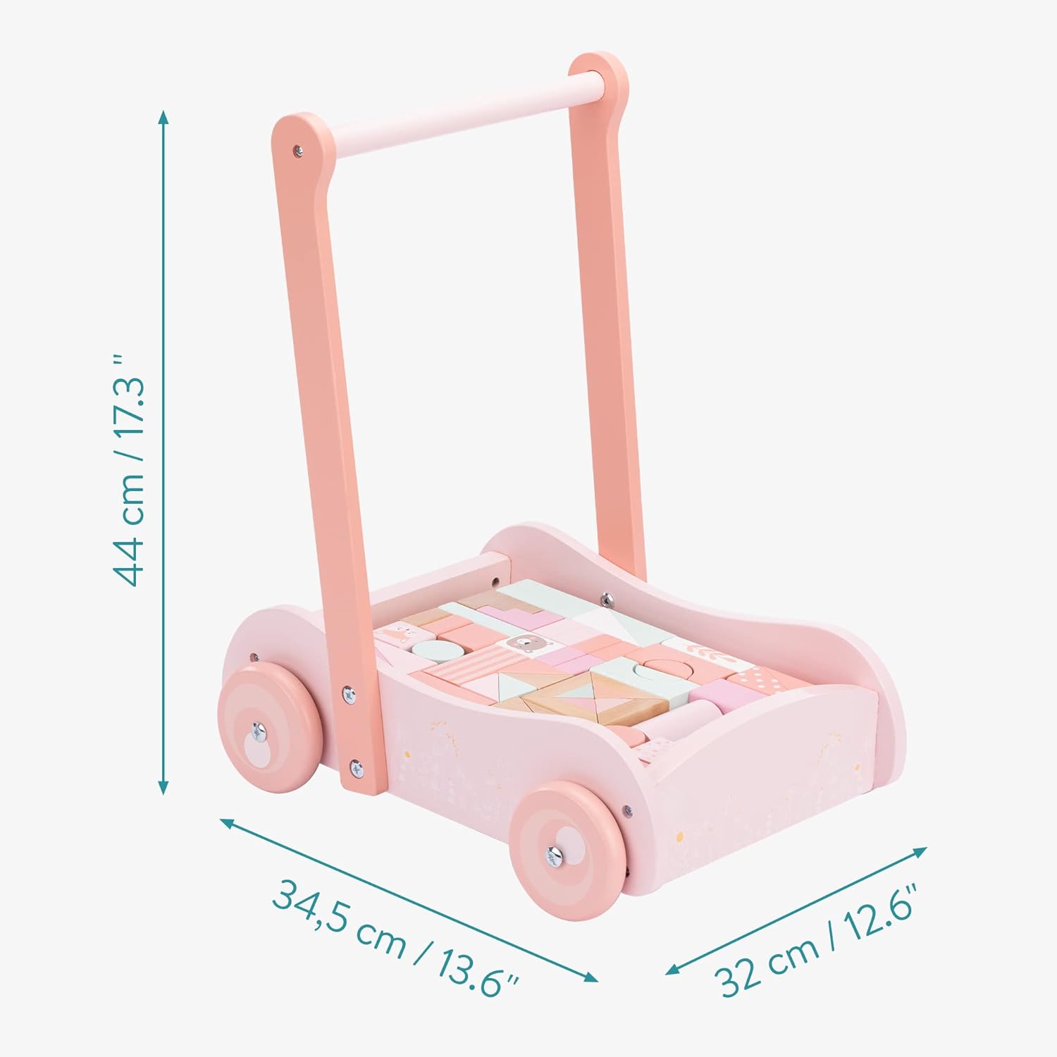 Wooden Baby Walker with Blocks - Push Along Wagon for Babies with Wood Bricks - MyLittleTales