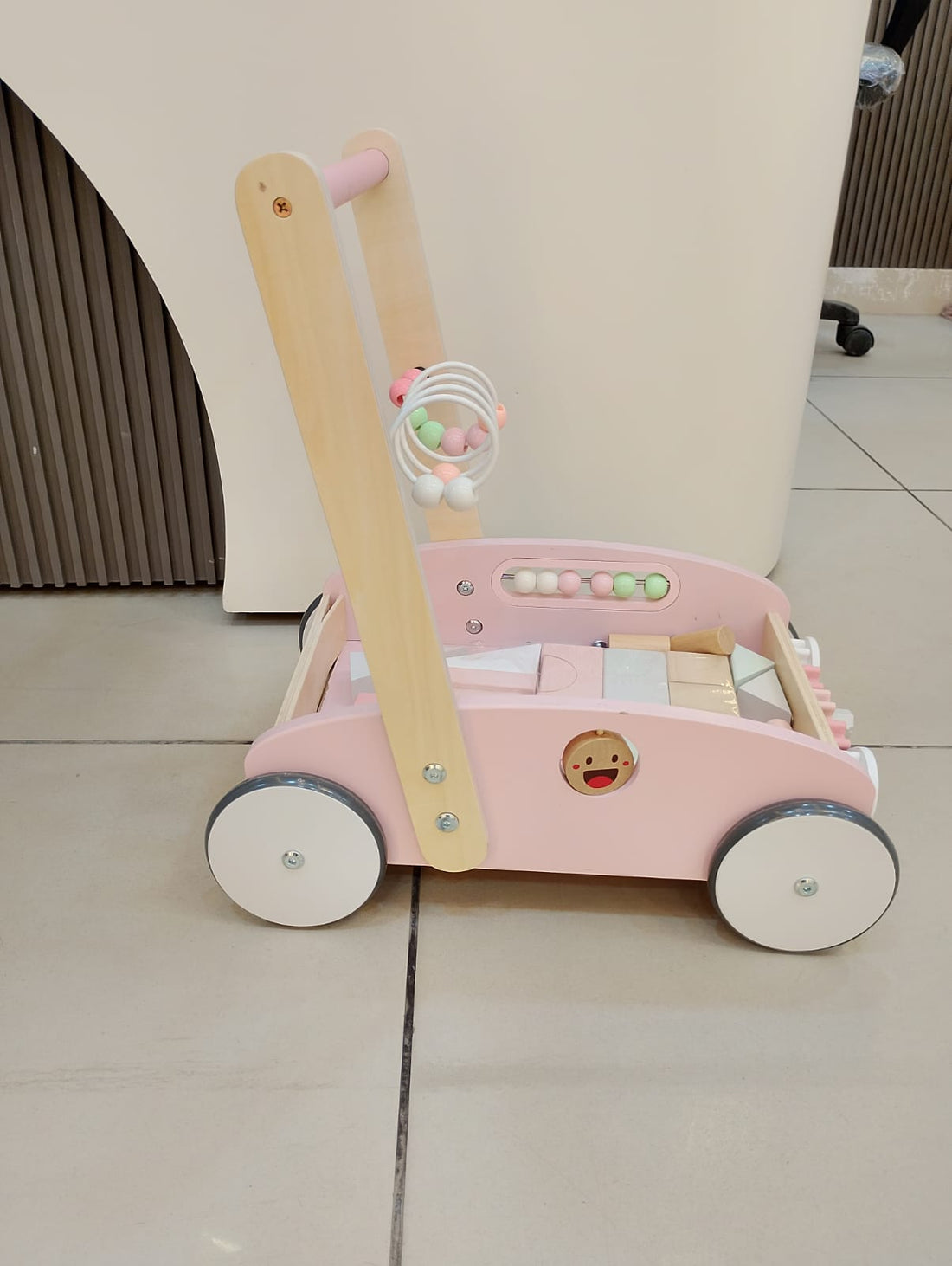 Wooden Baby Walkerb With Blocks - Push Along Wagon For Babies With Wood Bricks - MyLittleTales